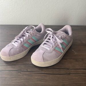 Adidas Women's Lilac Sneakers with Teal and Coral Stripes